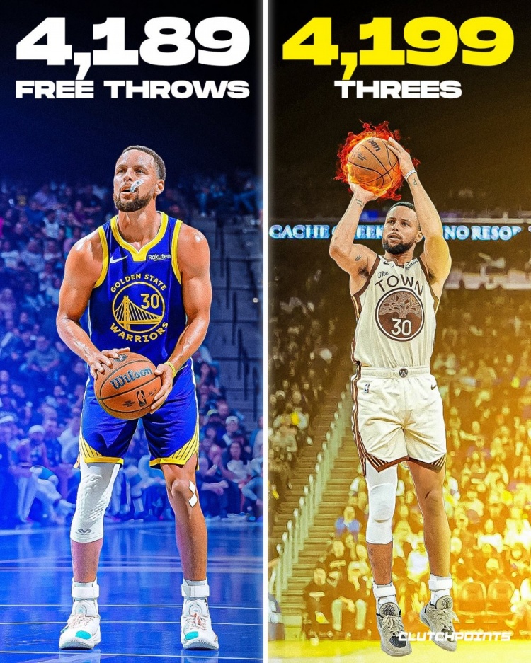 离谱！库里生涯三分命中数4199个比罚球命中数还多10个